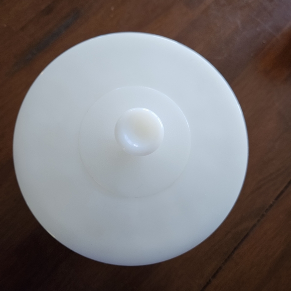 Vintage Federal glass 1.5 quart bowl with lid milk glass Gold pinecone Turquoise - Picture 7 of 9